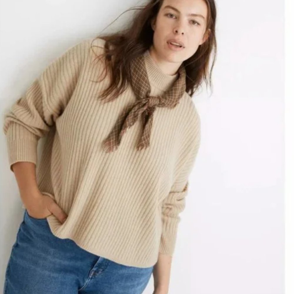 Madewell (Re)sourced Cashmere Ribbed Mockneck Pullover Sweater Sz. S